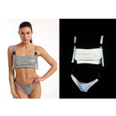 Polyester Schoolbag Buckle Reflective Bikini Ladies Split Swimsuit (Color:White Size:L)