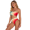 2 in 1 Polyester Tie-dye Tube Top Bikini Ladies High Waist Split Swimsuit Set with Chest Pad (Color:Red Yellow Blue Size:L)