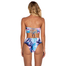 2 in 1 Polyester Tie-dye Tube Top Bikini Ladies High Waist Split Swimsuit Set with Chest Pad (Color:Pink Blue Size:S)