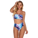 2 in 1 Polyester Tie-dye Tube Top Bikini Ladies High Waist Split Swimsuit Set with Chest Pad (Color:Pink Blue Size:XL)
