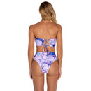 2 in 1 Polyester Tie-dye Tube Top Bikini Ladies High Waist Split Swimsuit Set with Chest Pad (Color:Purple Size:S)