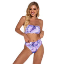2 in 1 Polyester Tie-dye Tube Top Bikini Ladies High Waist Split Swimsuit Set with Chest Pad (Color:Purple Size:XL)