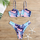 2 in 1 Polyester Tie-dye Sling Bikini Ladies Split Swimsuit Set with Chest Pad (Color:Pink Blue Size:XL)