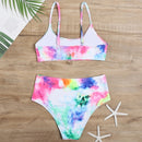 2 in 1 Polyester Tie-dye Adjustable Sling Bikini Ladies Split Swimsuit Set with Chest Pad (Color:Colorful Size:S)