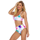 2 in 1 Polyester Tie-dye Adjustable Sling Bikini Ladies Split Swimsuit Set with Chest Pad (Color:Colorful Size:XL)