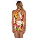 Deep V-neck Printed Triangle One-Piece Swimsuit for Ladies, with Chest Pad (Color:Big Flower on White Background Size:M)