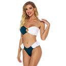 2 in 1 Pit-striped Two-color Stitching Tube Top Bikini Ladies Split Swimsuit Set with Chest Pad (Color:White and Green Size:S)