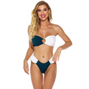 2 in 1 Pit-striped Two-color Stitching Tube Top Bikini Ladies Split Swimsuit Set with Chest Pad (Color:White and Green Size:S)