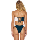 2 in 1 Pit-striped Two-color Stitching Tube Top Bikini Ladies Split Swimsuit Set with Chest Pad (Color:White and Green Size:L)