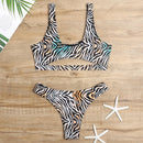 2 in 1 Tiger Skin Pattern Bikini Ladies Split Swimsuit Set with Chest Pad (Color:Tiger Skin Pattern Size:M)
