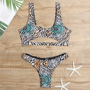 2 in 1 Tiger Skin Pattern Bikini Ladies Split Swimsuit Set with Chest Pad (Color:Tiger Skin Pattern Size:L)
