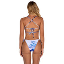 2 in 1 Printed Lace-up Bikini Ladies Split Swimsuit Set with Chest Pad (Color:Sea Blue Size:S)