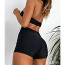 Ladies Big Steel Ring One-Piece Swimsuit Halter Bikini with Chest Pad (Color:Black Size:S)