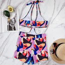 Ladies Big Steel Ring One-Piece Swimsuit Halter Bikini with Chest Pad (Color:Color Size:L)