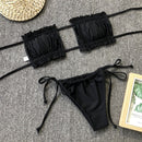 2 in 1 Double-layer Nylon Pleated Tube Top Bikini Ladies Split Swimsuit Set (Color:Black Size:M)
