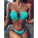2 in 1 Double-layer Nylon Pleated Tube Top Bikini Ladies Split Swimsuit Set (Color:Green Size:L)