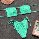 2 in 1 Double-layer Nylon Pleated Tube Top Bikini Ladies Split Swimsuit Set (Color:Green Size:L)