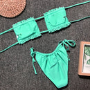 2 in 1 Double-layer Nylon Pleated Tube Top Bikini Ladies Split Swimsuit Set (Color:Green Size:L)