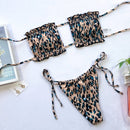 2 in 1 Double-layer Nylon Pleated Tube Top Bikini Ladies Split Swimsuit Set (Color:Green Leopard Texture Size:S)