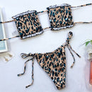 2 in 1 Double-layer Nylon Pleated Tube Top Bikini Ladies Split Swimsuit Set (Color:Green Leopard Texture Size:S)