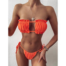 2 in 1 Double-layer Nylon Pleated Tube Top Bikini Ladies Split Swimsuit Set (Color:Orange Size:L)