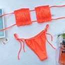 2 in 1 Double-layer Nylon Pleated Tube Top Bikini Ladies Split Swimsuit Set (Color:Orange Size:L)