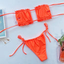 2 in 1 Double-layer Nylon Pleated Tube Top Bikini Ladies Split Swimsuit Set (Color:Orange Size:L)