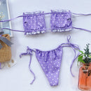 2 in 1 Double-layer Nylon Pleated Tube Top Bikini Ladies Split Swimsuit Set (Color:Purple Size:S)