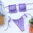 2 in 1 Double-layer Nylon Pleated Tube Top Bikini Ladies Split Swimsuit Set (Color:Purple Size:M)