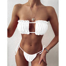 2 in 1 Double-layer Nylon Pleated Tube Top Bikini Ladies Split Swimsuit Set (Color:White Size:L)