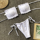 2 in 1 Double-layer Nylon Pleated Tube Top Bikini Ladies Split Swimsuit Set (Color:White Size:L)