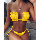 2 in 1 Double-layer Nylon Pleated Tube Top Bikini Ladies Split Swimsuit Set (Color:Yellow Size:L)