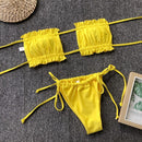 2 in 1 Double-layer Nylon Pleated Tube Top Bikini Ladies Split Swimsuit Set (Color:Yellow Size:L)
