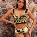 2 in 1 Detachable Lace Strap Bikini Ladies Split Swimsuit Set with Chest Pad (Color:Yellow Size:S)