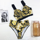 2 in 1 Detachable Lace Strap Bikini Ladies Split Swimsuit Set with Chest Pad (Color:Yellow Size:S)