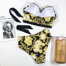2 in 1 Detachable Lace Strap Bikini Ladies Split Swimsuit Set with Chest Pad (Color:Yellow Size:S)
