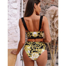 2 in 1 Detachable Lace Strap Bikini Ladies Split Swimsuit Set with Chest Pad (Color:Yellow Size:S)