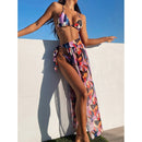 3 in 1 Square Print Pattern Bikini Ladies Split Swimsuit Set with Mesh Long Skirt (Color:As The Picture Shows Size:L)