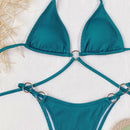 2 in 1 Solid Color Pit-striped Bikini Ladies Split Swimsuit Set with Chest Pad (Color:Green Size:L)