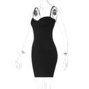 Ladies Sexy Fashion Suspender Solid Color Dress (Color:Black Size:M)