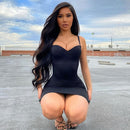 Ladies Sexy Fashion Suspender Solid Color Dress (Color:Black Size:L)