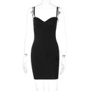 Ladies Sexy Fashion Suspender Solid Color Dress (Color:Black Size:L)