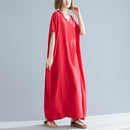 Ladies Bohemian Style Solid Color V-neck Long Robe Dress (Color:Red Size:One Size)