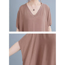 Ladies Bohemian Style Solid Color V-neck Long Robe Dress (Color:Red Size:One Size)