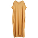 Ladies Bohemian Style Solid Color V-neck Long Robe Dress (Color:Yellow Size:One Size)