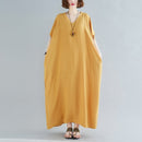 Ladies Bohemian Style Solid Color V-neck Long Robe Dress (Color:Yellow Size:One Size)