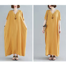 Ladies Bohemian Style Solid Color V-neck Long Robe Dress (Color:Yellow Size:One Size)