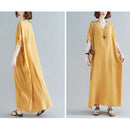 Ladies Bohemian Style Solid Color V-neck Long Robe Dress (Color:Yellow Size:One Size)