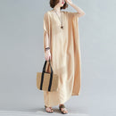 Ladies Bohemian Style Solid Color V-neck Long Robe Dress (Color:Light Khaki Size:One Size)