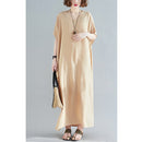 Ladies Bohemian Style Solid Color V-neck Long Robe Dress (Color:Light Khaki Size:One Size)